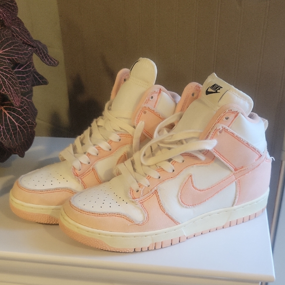 Nike Women's Pink and White High-Top Sneakers
